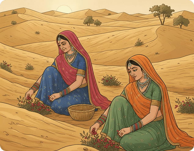 Rural women working together in the desert of Marwar
